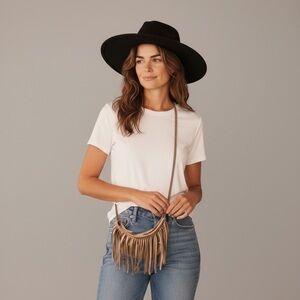 Vintage Festival Perfect Cream Sueded Fringe Bag